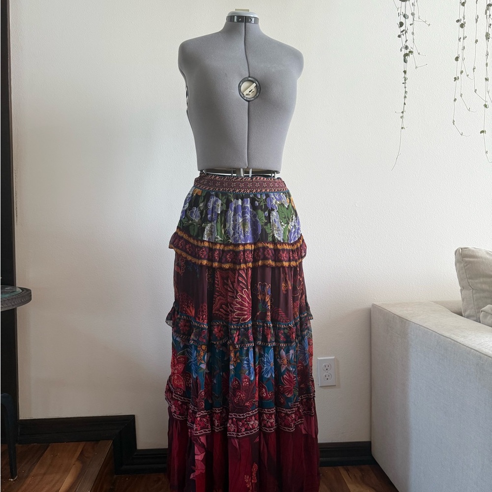 FARM Rio Tiered Bohemian Multicolor Maxi Skirt